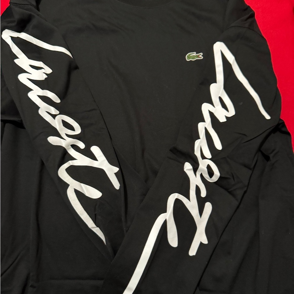 Lacoste Men's Black Long Sleeve Tee with White Script